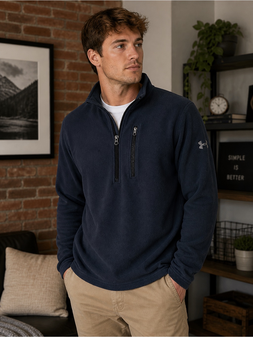 Under Armour- Navy Blue -Fleece 1/4 Zip Pullover- Large